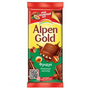 Шоколад Alpen Gold молочный с дробленым фундуком, 85 г