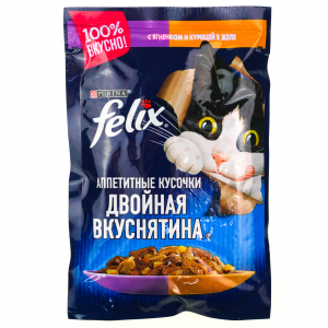 Корм консервированный полнорационный Felix для взрослых кошек, с ягненком и курицей в желе, 85 г.