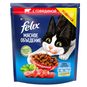 Сухой корм для взрослых кошек "Felix", с говядиной, 600 г.